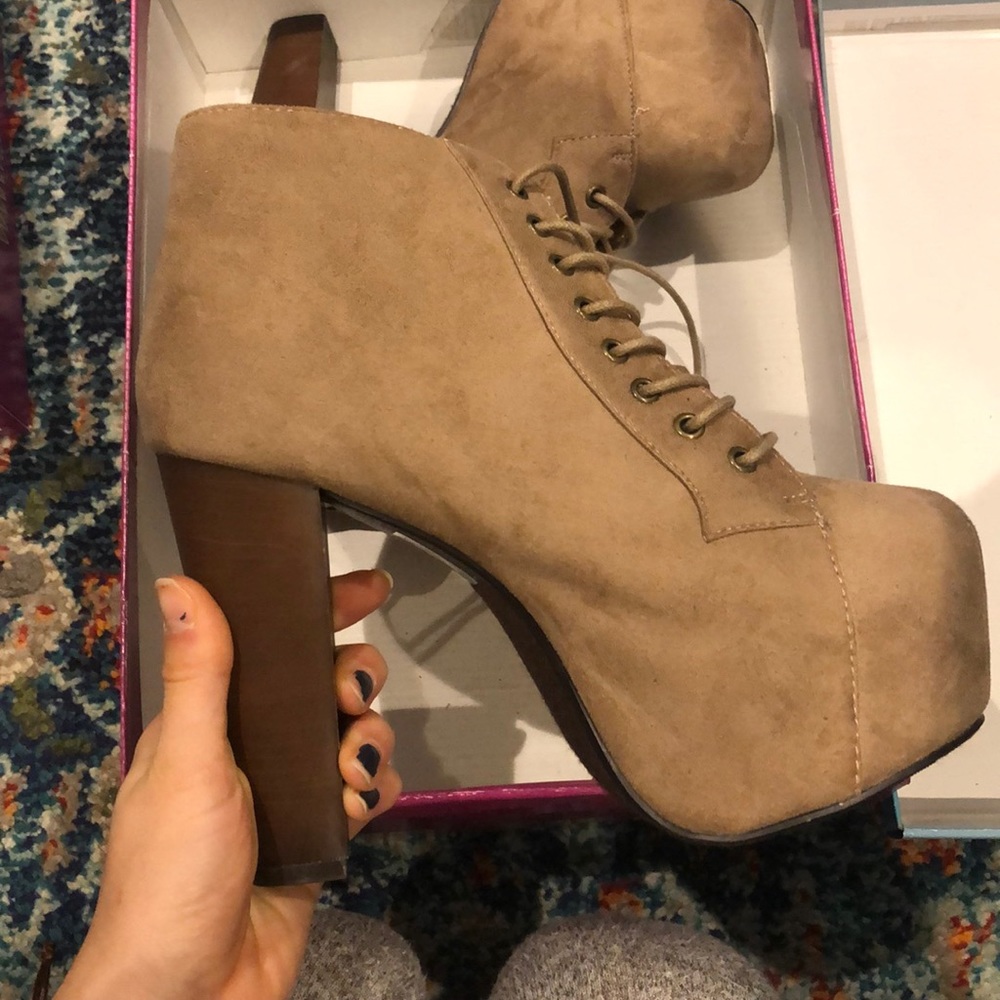 Suede Taupe High Heel Lace Up Bootie